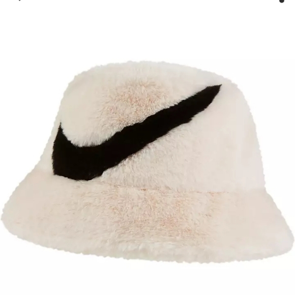 Nike Other - Nike Swoosh faux fur bucket hat in off white